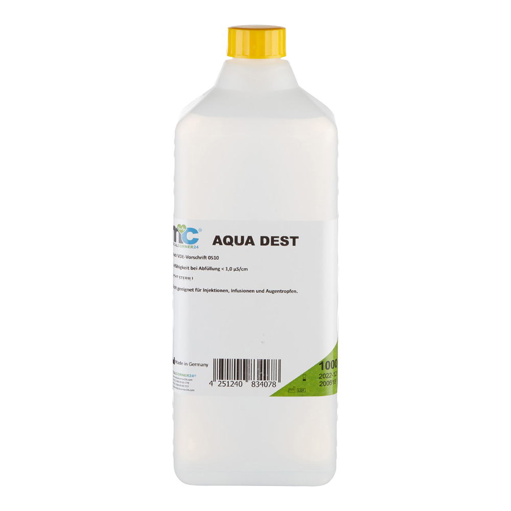 Destilliertes Wasser AQUA DEST, unsteril und mikrofiltriert, 1.000 ml