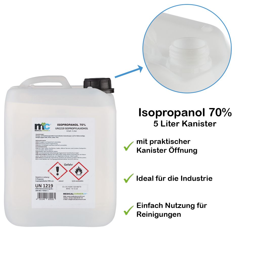 Isopropanol 70 %, Isopropylalkohol, Reinigung, 5 Liter
