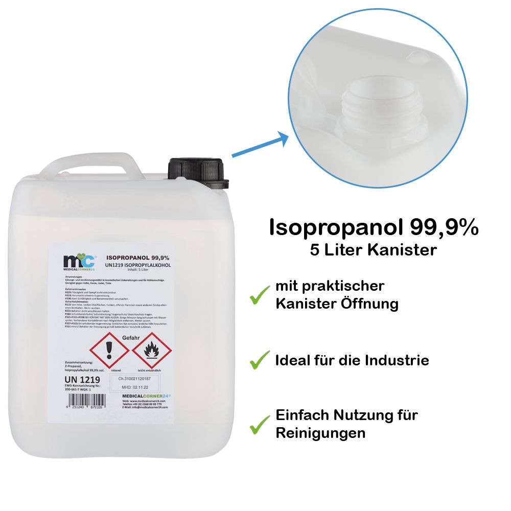 Isopropanol 99,9 %, Isopropylalkohol, Reinigung, Desinfektion, 5 L