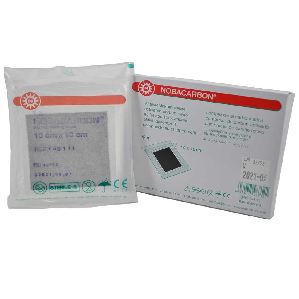 NOBACARBON® Aktivkohlekompresse, steril, 5St, 10x10cm