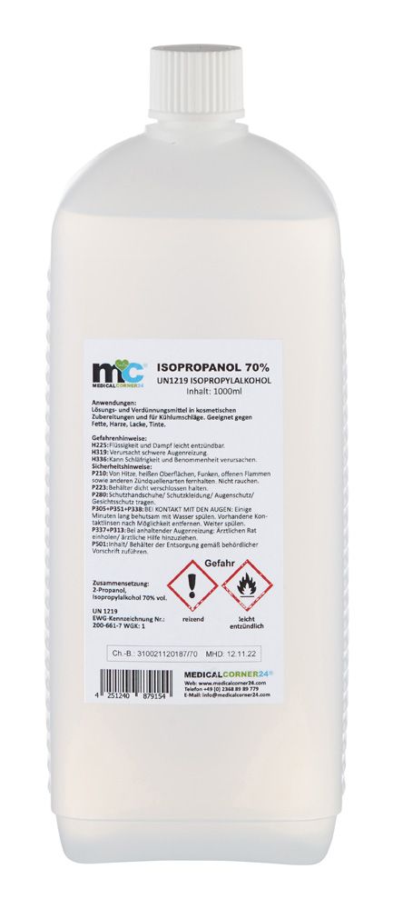 Isopropanol 70 %, Isopropylalkohol, Reinigung, 12 x 1 L