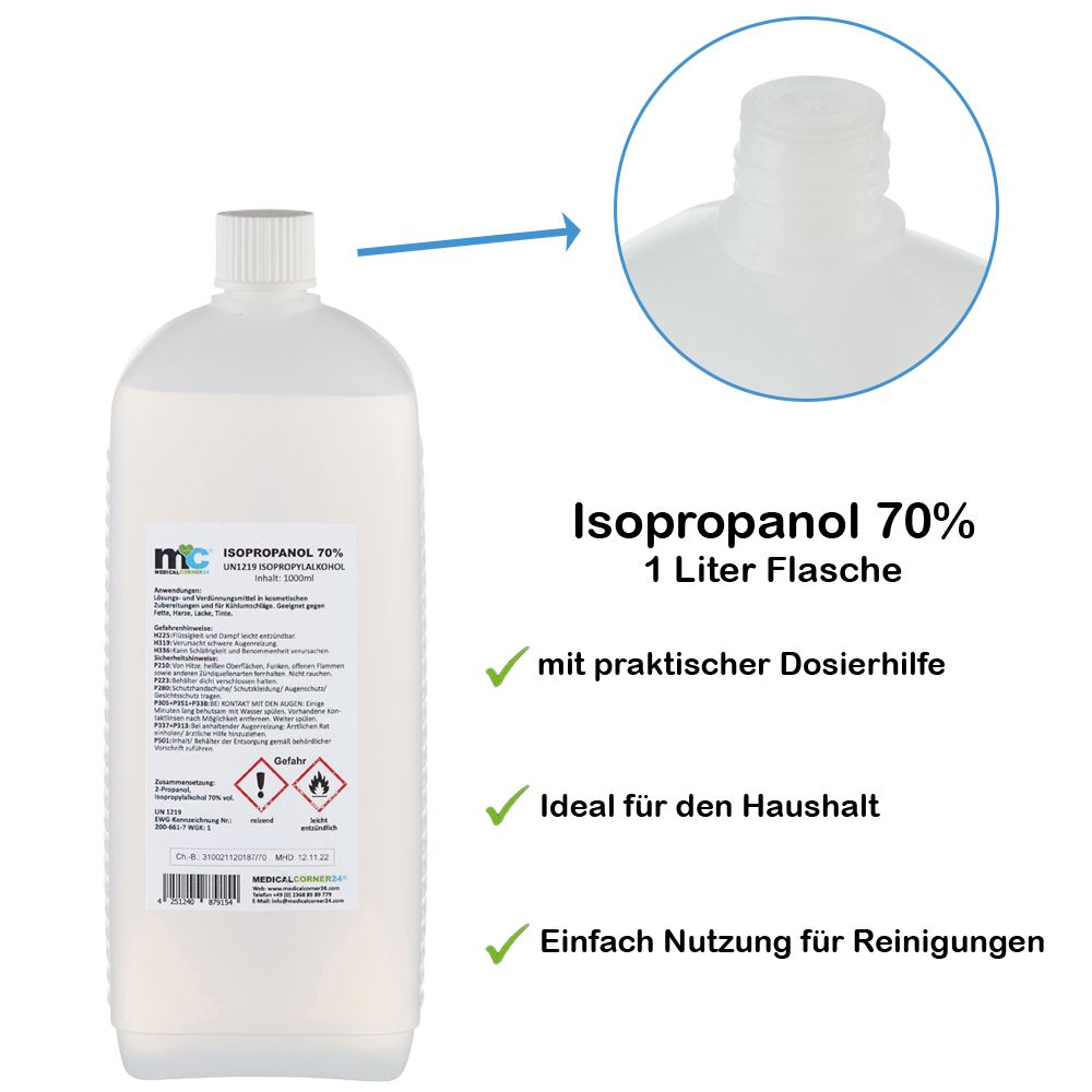 Isopropanol 70 %, Isopropylalkohol, Reinigung, 1.000 ml