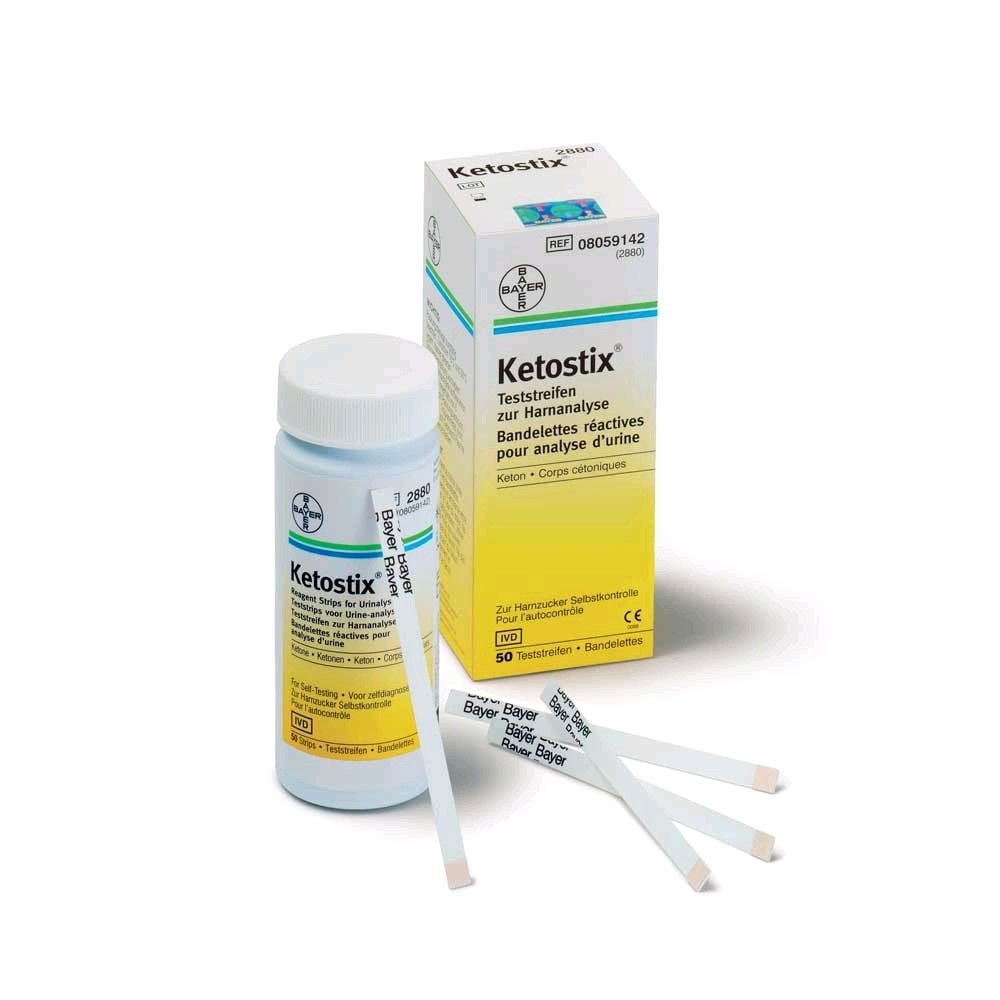 Bayer Ketostix® Urinteststreifen, Harnzucker, Acetessigsäure, 50 Stück