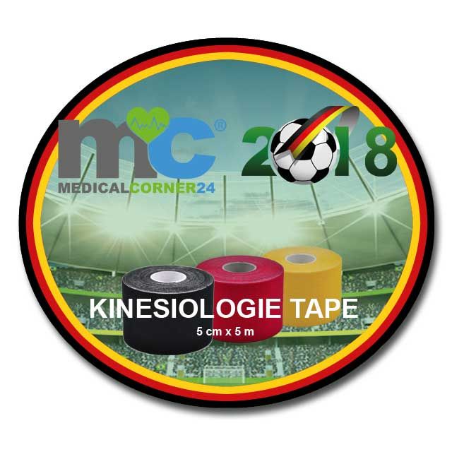 MC24 WM 2018 Kinesiologie Tapes, 5cmx5m, schwarz, rot, gelb, 3 Rollen