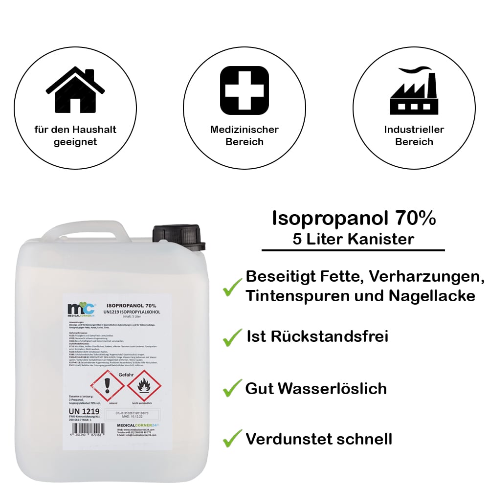 Isopropanol 70 %, Isopropylalkohol, Reinigung, 4x5 Liter