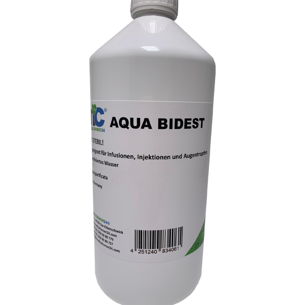 Bidestilliertes Wasser AQUA BIDEST, Laborwasser Reinst-Wasser 1.000 ml